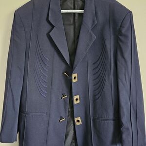 Stylish Men's Blue Blazer with Unique Button Design